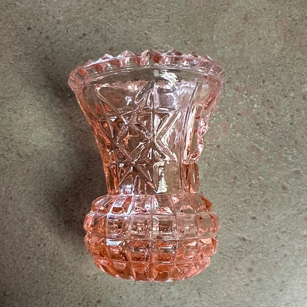 Vintage Pink Pressed Glass Bud Vase Or Toothpick Holder